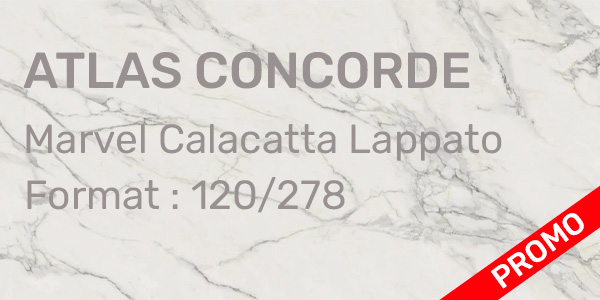 Carrelage Atlas Concorde – Marvel Calacatta Extra Lappato 120/278  65,16€/m² HTVA Origine Italie
